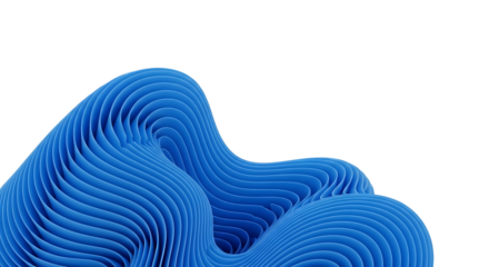 Abstract flowing blue layered organic shape, with smooth curves, isolated on transparent background, PNG
