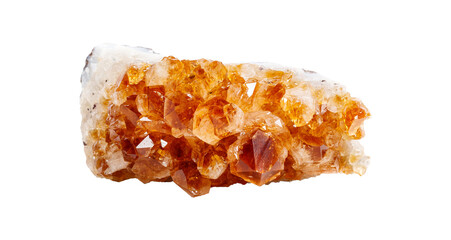 An elegant citrine stone on a white isolated background, featuring subtle yellow-orange shades with a refined polish. Suitable for luxury decor or crystal healing practices.