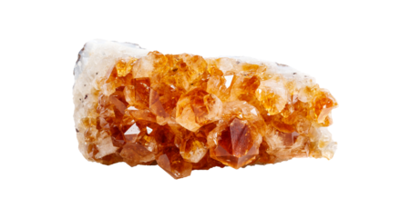 An elegant citrine stone on a white isolated background, featuring subtle yellow-orange shades with a refined polish. Suitable for luxury decor or crystal healing practices.