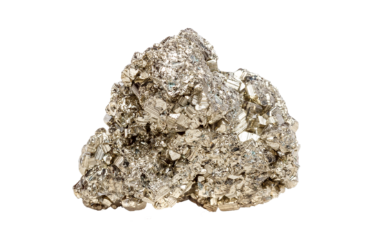 A vivid pyrite gemstone with a cubic structure, displaying a metallic golden shine and sharp angles. Ideal for striking decor with rich brilliance.