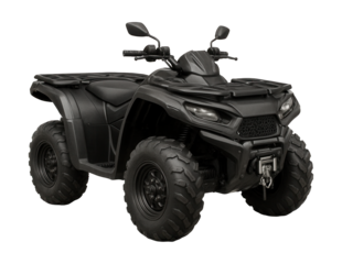 Durable ATV featuring reinforced skid plates and a strong winch attachment.
