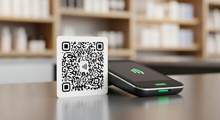 Close-up of a quick response code for mobile payment, demonstrating innovative financial technology in a modern retail store