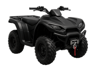 Compact ATV featuring a sleek design and integrated winch system.