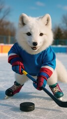 Naklejka premium Playful fox hockey player.