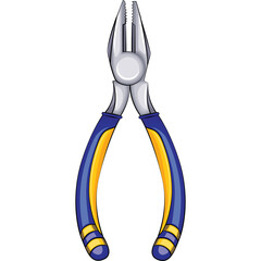 A Realistic Illustration of Blue and Yellow Pliers on a Transparent Background Showing Metallic Grips and Detailed Handles Isolated Industrial Tool for Repair and Construction Projects