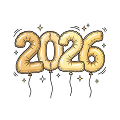 Glossy golden foil balloon text 2026 floating against2