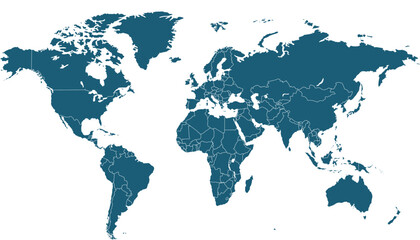 World map. Blue modern vector map. Silhouette map
