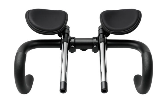 Aero handlebars with integrated armrests and extensions.
