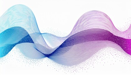 colorful smoke wave with glitter particles isolated on white background purple and blue particles as sound wave isolated on white background