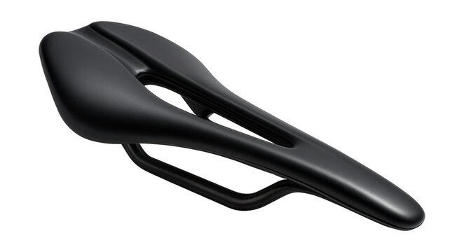 Slim aero saddle featuring carbon rails and a cutout for comfort.