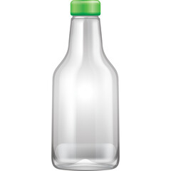Clear Glass Bottle with Green Cap Empty Container on Transparent Background for Beverage or Liquid Storage and Packaging Design Element