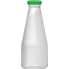 Clear Glass Bottle with Green Cap Filled with Light Gray Liquid on Transparent Background