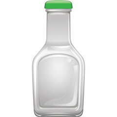 Clear Glass Bottle With Green Cap And Transparent Background Perfect For Condiments Or Sauces With Reflection And Shine Studio Shot Object