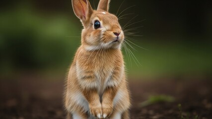 Fototapeta premium Adorable wild rabbit standing alert in natural outdoor setting.