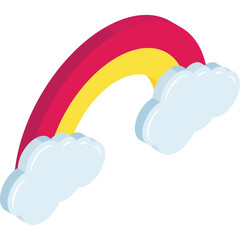 Vibrant Pink Yellow Rainbow Arching Above Soft Clouds Against White Backdrop With Clean Lines And Simple Geometric Shapes Creating A Cheerful And Hopeful Atmosphere