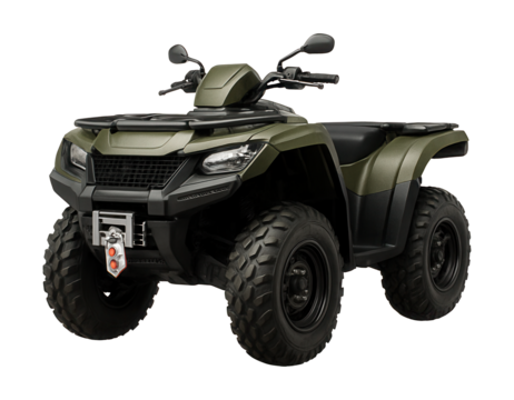 All-terrain vehicle with a locking differential and front winch for enhanced utility.