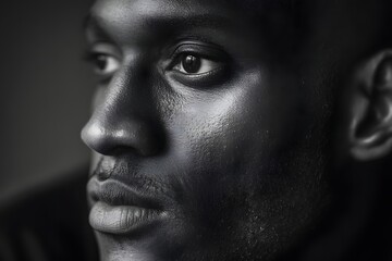Close up portrait of a black man with skin painting in monochrome