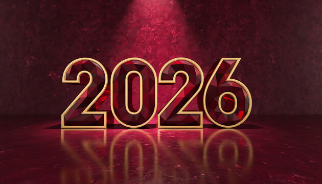 Celebrate 2026 new year with luxurious ruby gemstones and gold trim numbers