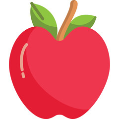 Vibrant Red Apple With Green Leaves And A Brown Stem Against A Clean Transparent Background Offering A Fresh Healthy Fruit Icon