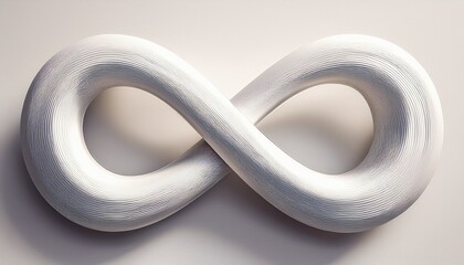 an infinity symbol rendered in white with smooth surfaces and a soft shadow on a white background