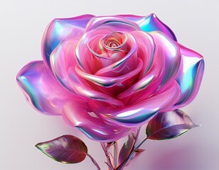 iridescent pink rose flower isolated on white background pink rose flower fluid on white background 3d rendering