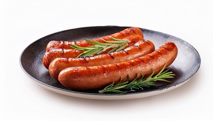 grilled sausages with rosemary and spices isolated on white background grilled sausage isolated on white background