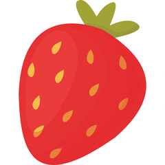 Vibrant Red Strawberry Fruit with Green Stem and Yellow Seeds Isolated on Transparent Background Simple Flat Illustration