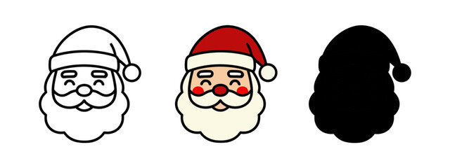 Depiction of Santa Claus Icons in Outline, Color, and Silhouette
