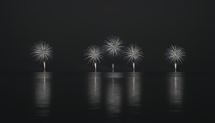 Colorful celebration fireworks explode over the river at night