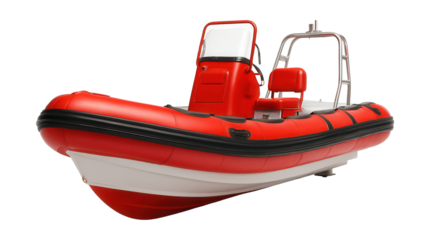 Versatile emergency vessel featuring a red and white design with protective side fenders.