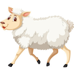 A Fluffy White Sheep Walking With Its Head Turned Left And Smiling With A Transparent Background