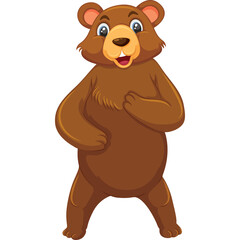 Cartoon Brown Bear Standing On Hind Legs With A Friendly Expression On Transparent Background