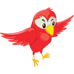 Cartoon Red Bird With Yellow Beak And White Eyes Spread Wings With Angry Expression And Yellow Legs On Transparent Background Animated Character Vector Illustration