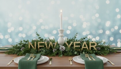 Decorative “New Year” arrangement glowing warmly with festive lights in a cozy seasonal setting