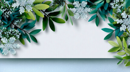 Eco-winter light banner with white background, green and blue accents