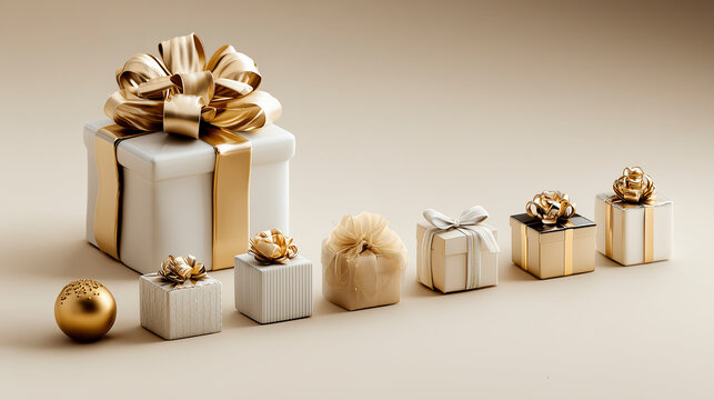 Elegant gift icon grid on light cream background, space for description and promo bullets