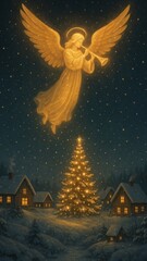 Fototapeta premium Angelic glow over snowy village.