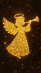 Fototapeta premium Golden angel silhouette sparkles
