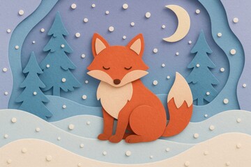 Naklejka premium Whimsical fox in snowy forest