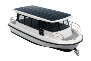 Compact electric ferry featuring integrated solar panels on the roof.
