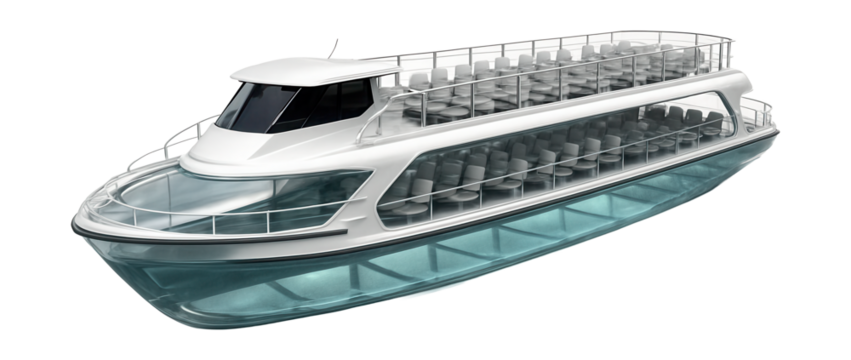 Transparent-hull ferry offering glass-bottom views for passengers.