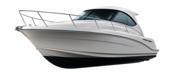 High-performance cabin cruiser featuring a sleek bow and streamlined canopy.