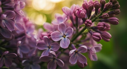 Captivating close-up of delicate lilac blossoms bathed in soft, ethereal light creating a serene