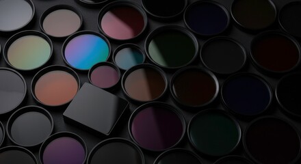 Dark and modern background featuring diverse optical filters and a square element ideal for