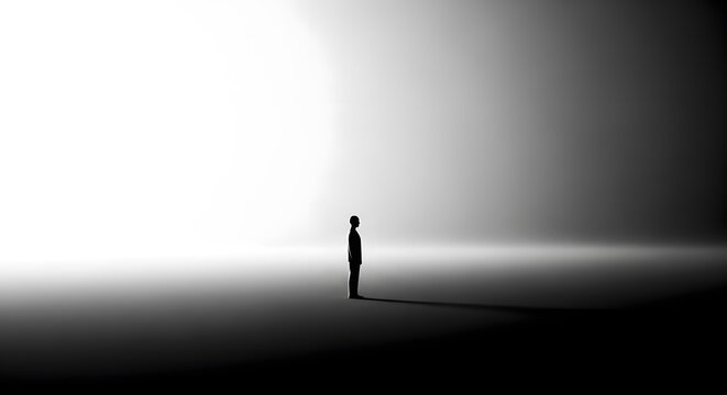 Silhouette of a person standing in a bright, contrasting light, representing hope, future, or introspection. - Powered by Adobe