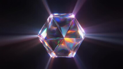 Mesmerizing geometric crystal object refracting vibrant light rays, showcasing purity and elegant brilliance in an abstract glow - Powered by Adobe