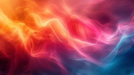 Fototapeta premium Vibrant abstract background of flowing energy and light. Colorful waves in a smooth gradient from orange and pink to blue. Modern digital art wallpaper