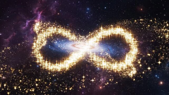 Abstract infinity symbol illuminated with star particles in outer space