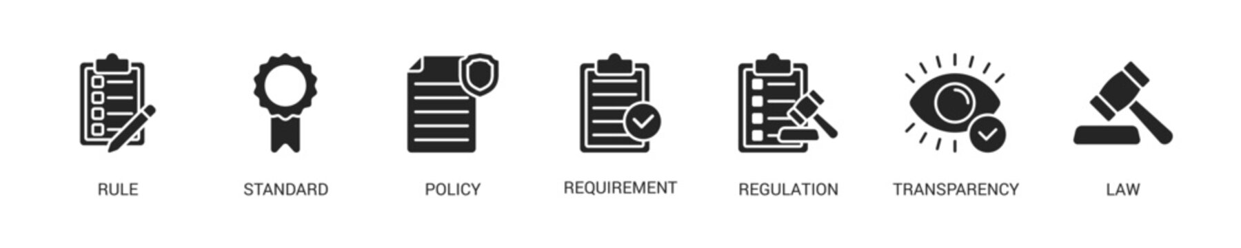 Compliance Glyph Icon Set For Web Banner. Vector Illustration Concept With Some Icons. Designed In Glyph Style