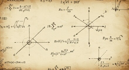 Mathematical Equations and Diagrams on Aged Paper: A Vintage Academic Texture